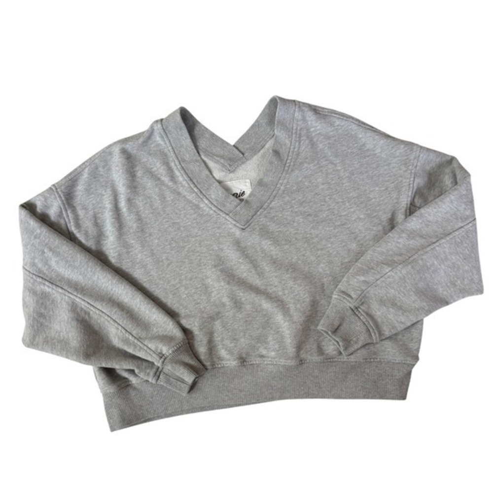 Aerie‎ Sweatshirt V-Neck Cropped Pullover S/P Gray French Terry Excellent